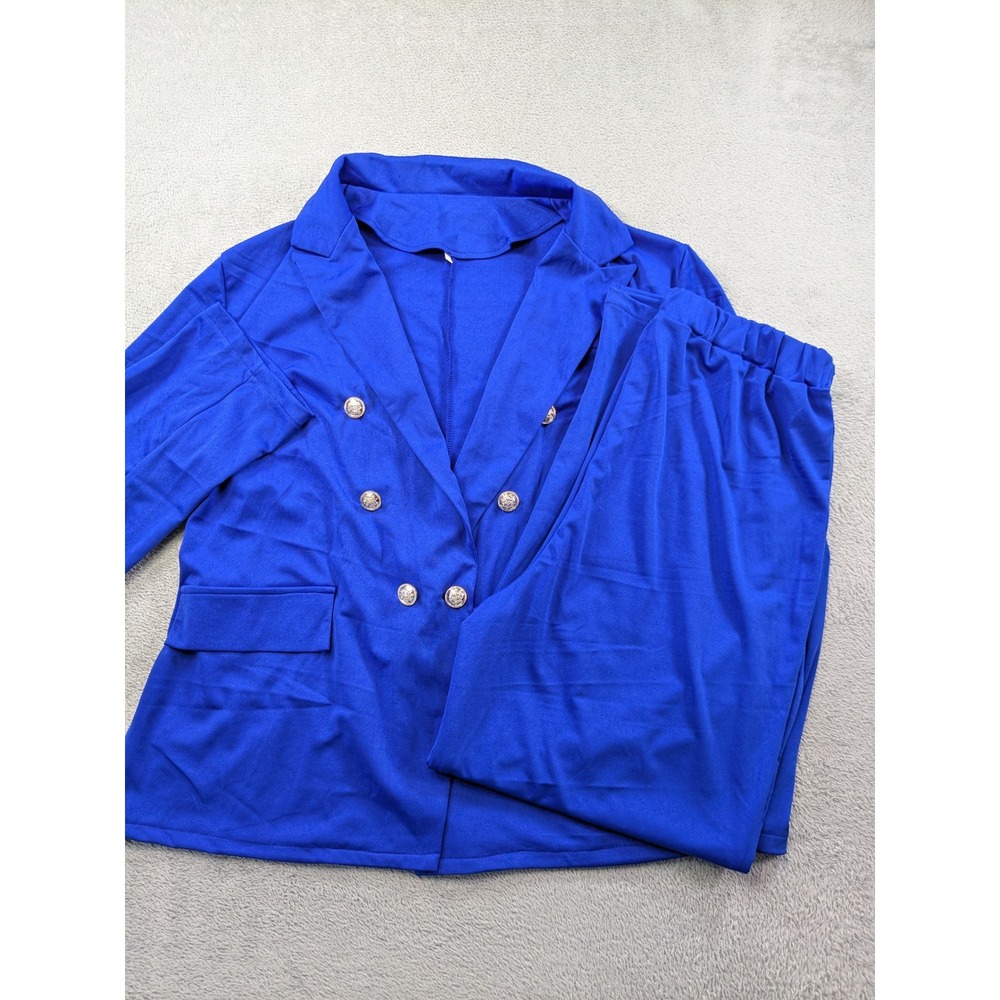 Womens Royal Blue Double Breasted Blazer w/Wide Leg Pant Suit Set XL Gold Button